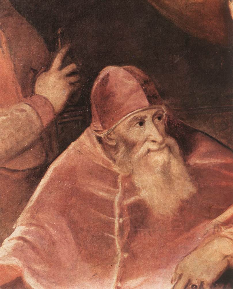 Pope Paul III with his Nephews Alessandro and Ottavio Farnese (detail) art